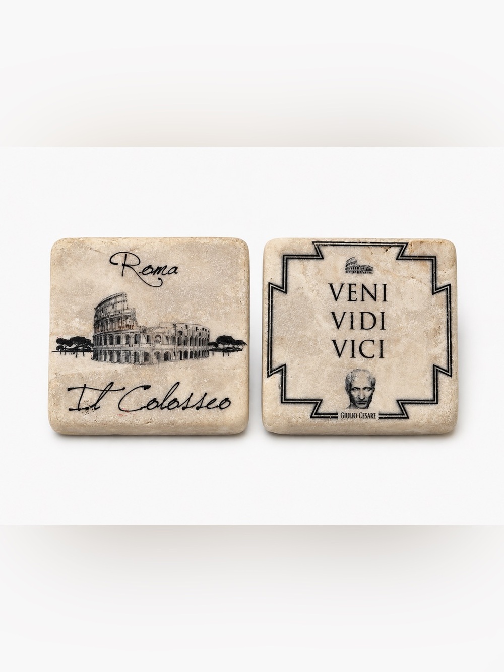 Set of 2 Rome Italy Genuine Italian Marble Fridge Magnets